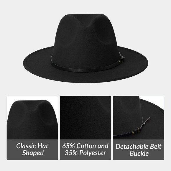 Fedora Hats for Men & Women Wide Brim Fedora Felt Panama Hat Men's Dress Hats wi - Picture 3 of 6